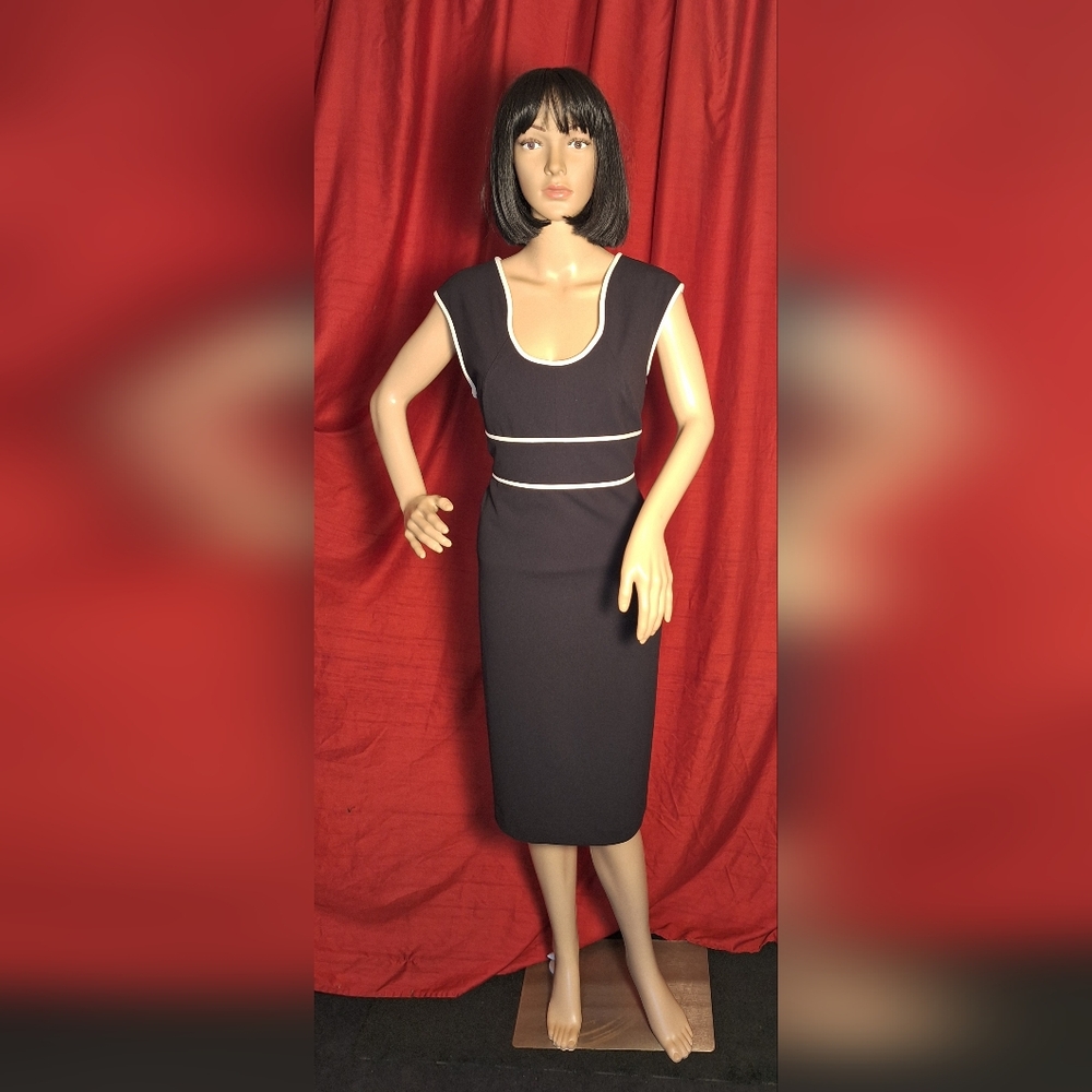 Calvin Klein Black Midi Dress with White Accents / Size 12